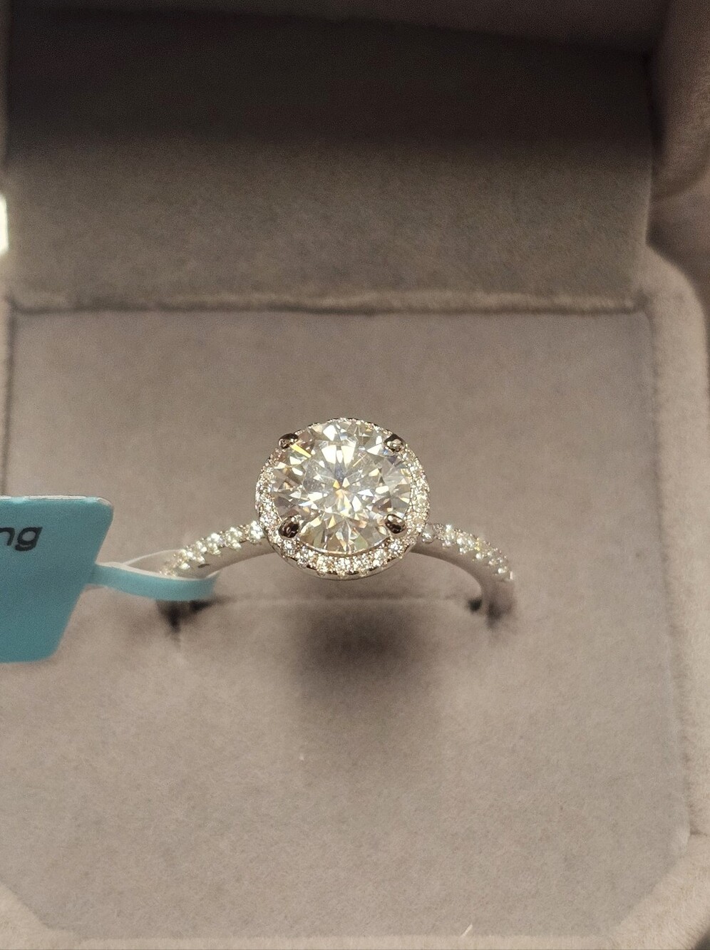 Round Halo Solitaire Engagement Ring in Silver with Clear Moissanite Stone
